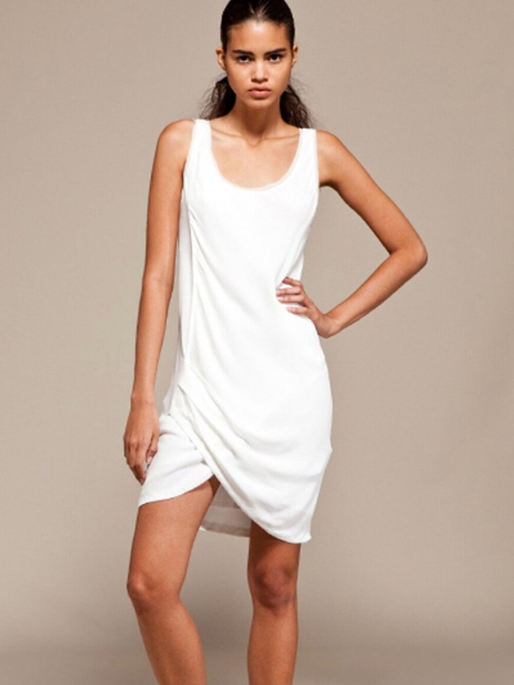Helmut Lang Side Twist White Draped Dress Size 2
